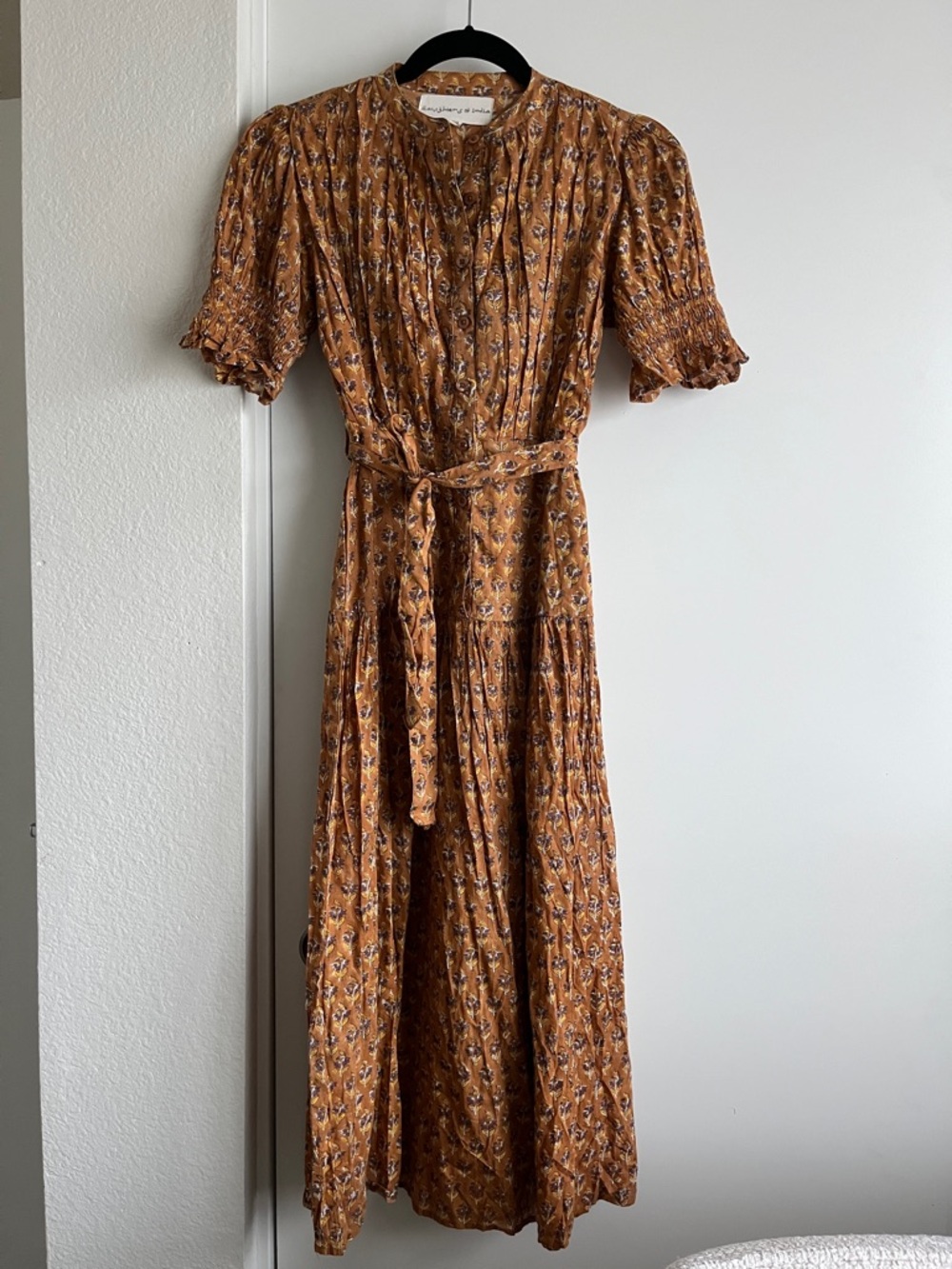 Daughters of India Prairie Floral Maxi Dress with Tie Waist